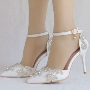 S448Q White Tassel Rhinestone Stiletto Pointed Toe Sandals - Product Image 5