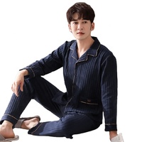Conjunto de pijama de algodón para hombre, ropa de dormir de talla grande con Cuello clásico y manga larga