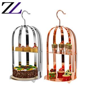 Büfe olay dekorasyon ekipmanları 3 katmanlı kuş kafesi gümüş düğün pastası stantları/kuş kafesi cupcake standı - Product Image 6