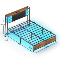 Cama Moderna de Tamaño Matrimonial con Luz LED RGB y Estación de Carga, Base de Cama de Plataforma de Metal Resistente con Cabecera Tapizada para Dormitorio, Hotel, Escuela