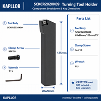 Porte-outil CNC pour tournage carré, outil de tournage pour tour, face d'extrémité à 75 degrés SCKCR1616M09, type à vis, personnalisable OEM