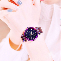 Montre Femme Cadeau Ciel Étoilé Boucle Magnétique Élégante Or Rose Décontractée Quartz Unique pour Femme et Fille Vente en Gros