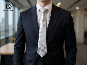 Cravatta con paillettes argentate 7,5 cm x 35 cm, accessorio classico per abbigliamento formale da lavoro - Product Image 2