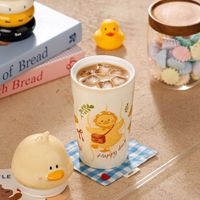 Mug en céramique Lelyi avec couvercle, motif canard jaune créatif et mignon, tasse à café avec paille, idéal pour la maison, cadeau d'anniversaire