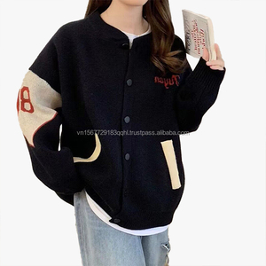 Chaqueta de Béisbol de Punto Informal para Otoño e Invierno, Nueva, Holgada, Informal, con Bordado de Letras Personalizado, Suéter Cárdigan para Mujer - Product Image 5