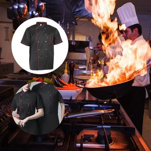 Giacca da Chef a Maniche Corte per Uomo, Divisa da Cuoco a Righe, Antimacchia in Poliestere Vellutato per Ristoranti e Bar - Product Image 5
