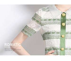 Abito in pizzo con ricamo al ginocchio monopetto con perline di perle verdi fresche - Product Image 6