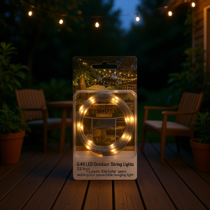Guirlande lumineuse LED G40 pour l'extérieur, 25 pieds, à brancher, étanche, ampoules Edison en plastique, éclairage de jardin blanc chaud - Product Image 2