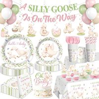 Liangyu Silly Goose – Ensemble de vaisselle et décorations écologiques élégants pour baby shower : bannières, ballons, décorations de gâteau, assiettes, serviettes