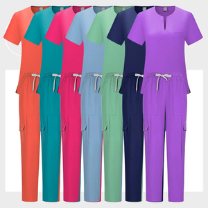Women's Scrub Set Solid Color Moisture Wicking Knitted Hospital Uniforms For Spa Beauty Salon Workwear Split Design - Product Image 1