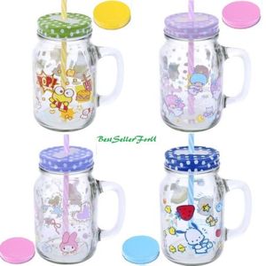 21-oz Sanrio Mason Jar Glass Drinking Mug Cup /Straw 2-Lid for Drinks & Storage