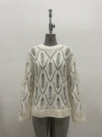 Juliette – Pull en maille blanc à manches longues pour femme, personnalisé OEM & ODM, de haute qualité, style pointelle, pour le loisir, vente en gros