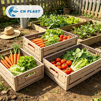 Panier à légumes pliable en plastique à motif bois, caisse pliable pour fruits et légumes frais, idéal pour les marchés et la présentation en magasin