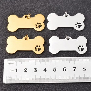En gros, accessoires de bijouterie DIY en acier inoxydable 20x40mm : étiquette pour chien en forme d'os et pendentif patte de chien creuse, 2 couleurs - Product Image 6