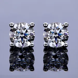 中国供应商0.5Ct 5毫米钻石锆石圆形925纯银耳钉女性订婚