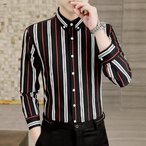 <span class=keywords><strong>Camisa</strong></span> Casual de Manga Larga para <span class=keywords><strong>Hombre</strong></span>, Primavera-Verano, Cierre de Botón, Transpirable, <span class=keywords><strong>Rayas</strong></span> Blancas y <span class=keywords><strong>Negras</strong></span>, Estilo Clásico - Product Image 2