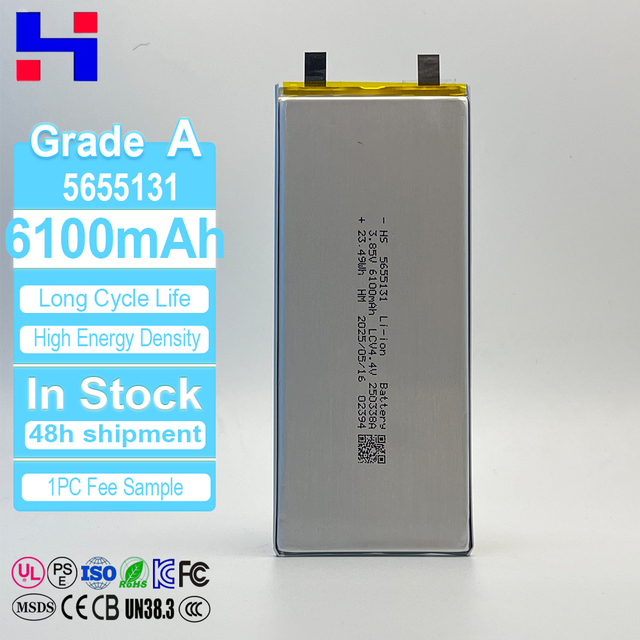 Lithium Cell 5655131 3.85V 6100MAH Customization Lipo Battery Semi-solid State 300 Cycles Video Digital Camera Laptop