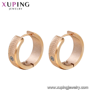 Joyería Xuping de nueva moda popular diaria simple elegante fresco esmerilado pequeño aro circón oro color acero inoxidable pendientes - Product Image 6