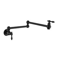 Robinet de remplissage mural noir mat à double articulation, bras pivotant, deux poignées, double robinet d'arrêt, pour cuisinière de cuisine, pliable