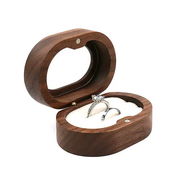 Exquisite high-end black walnut engagement and proposal ring  earrings  wooden oval storage jewelry packaging box