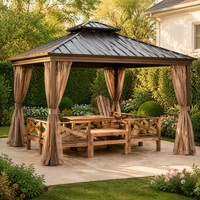 Gazebo en aluminium sur mesure avec toit double imperméable, pavillon de jardin avec moustiquaire pour cour arrière