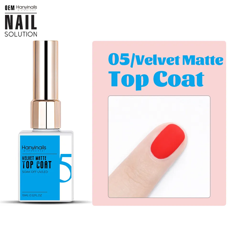 Hanyinails Private Label Offer Factory Supplier 15ml No Wipe Rubber Matte Top Coat in UV Gel Polish
