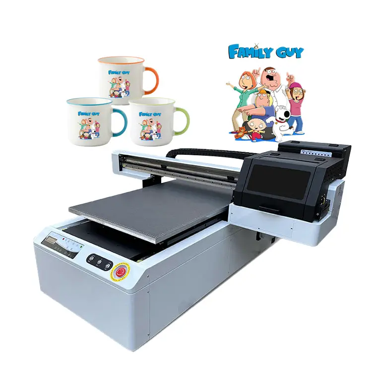 เครื่องพิมพ์แบบแท่น UV สำหรับ6090เครื่องพิมพ์ขวด i3200สอง XP600พร้อมเครื่องพิมพ์ขวดสีขาวเคลือบเงา CMYK
