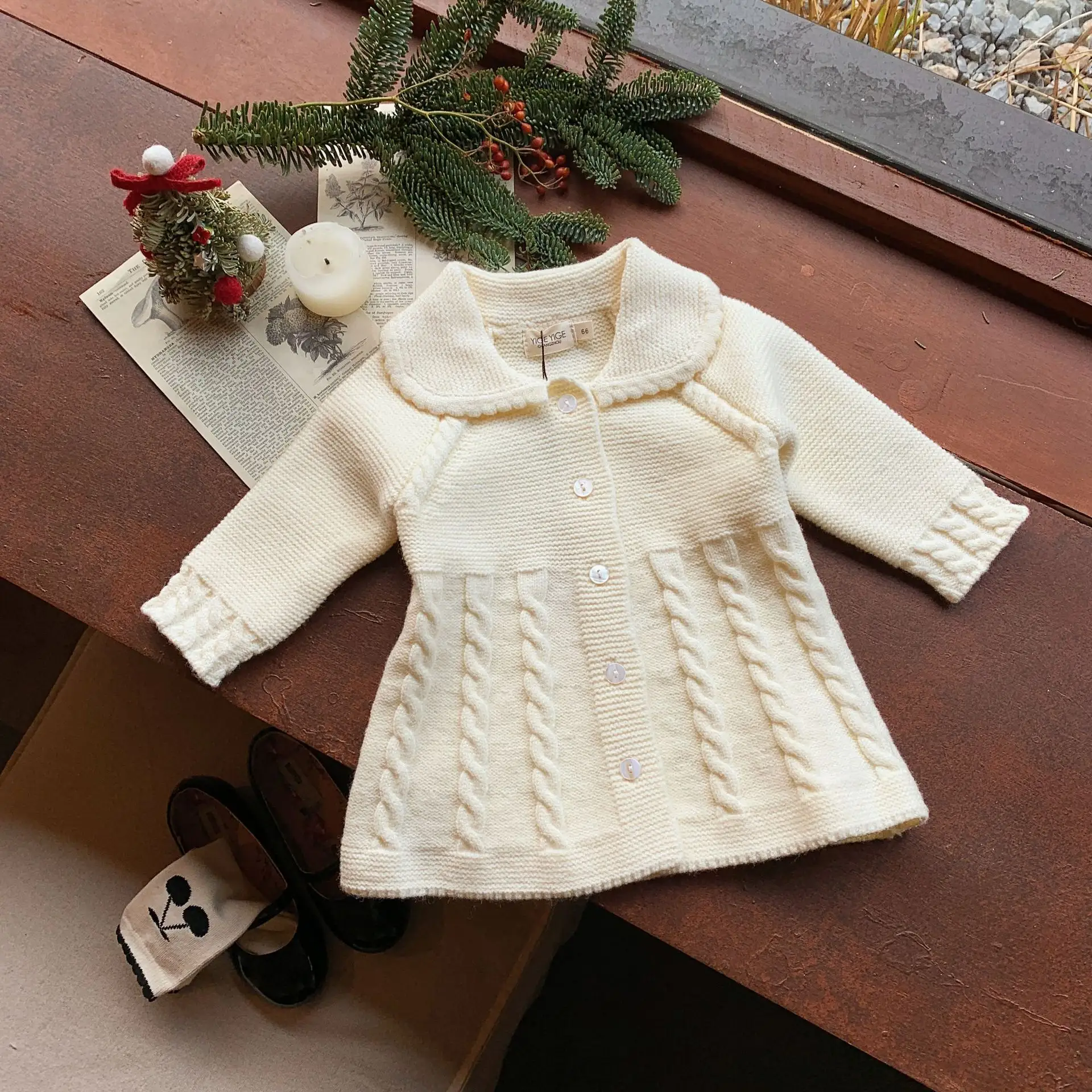 Özel Logo bahar yürümeye başlayan örgü kazak elbiseler bebek kız katı örme kazak etekler yenidoğan bebek pamuk giyim