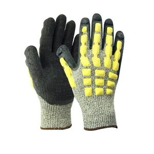 Sunnyhope聚酯外壳，带乳胶褶皱手掌浸渍TPR机器安全工作手套，用于园林绿化、仓库、建筑
