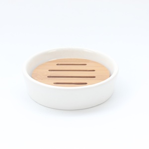 Ceramic Soap Dish Tray Dish Bamboo Soap Bar Holder Box for Shower Kitchen Double Layer Container Box Bathroom Soap dish