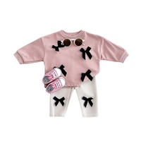 Ensemble floral en coton à manches longues avec nœud et pantalon pour nouveau-né fille