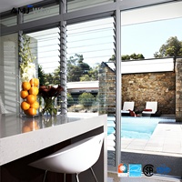 Ventana de Aluminio con Revestimiento en Polvo y Vidrio para Casa de Playa, Ventana de Seguridad con Persianas y Manivela