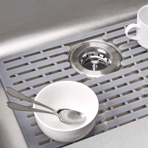 Tapis de protection en silicone pour évier de cuisine, style classique, antidérapant, avec grille de drainage arrière, découpable, accessoire de protection - Product Image 5