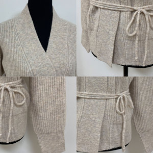 Cárdigan de punto cruzado con cinturón para mujer, cuello en V, suéter corto de punto acanalado, abrigo de punto holgado de manga larga, top de punto oversize - Product Image 3