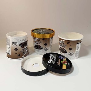 Cứng nhỏ 2oz 3Oz 4oz 5 oz vàng lá Kem cốc giấy <span class=keywords><strong>container</strong></span> với số lượng lớn với nắp màu đen và muỗng đóng gói - Product Image 1