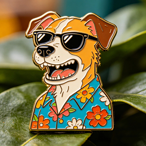 Épinglette en métal émaillé rigide pour chien, thème <span class=keywords><strong>vacances</strong></span> d'été créatives, ou badge en alliage émaillé souple personnalisé pour chemise hawaïenne, idéal comme cadeau d'anniversaire - Product Image 1