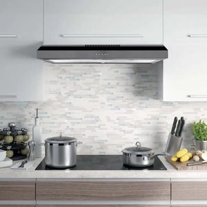 <span class=keywords><strong>Hotte</strong></span> <span class=keywords><strong>aspirante</strong></span> sans conduit sous armoire 60 cm noire 3 vitesses à recirculation avec filtre à charbon pour appartement compact - Product Image 1