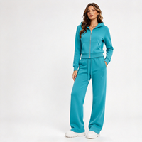 Ensemble de survêtement de luxe personnalisé pour femme, 2 pièces, style streetwear, avec strass, comprenant un sweat à capuche zippé surdimensionné et un pantalon de jogging épais