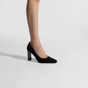 Escarpins rétro à bout carré en daim à <span class=keywords><strong>talon</strong></span> carré pour le quotidien, chaussures minimalistes à bout bas pour occasions formelles, talons noirs polyvalents - Product Image 3