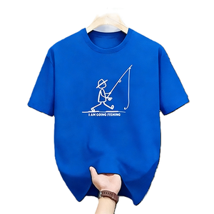 Camiseta Gráfica de Dibujo de Hombre de Palitos 'Voy a Pescar', Divertida, con Humor de Pescador y Aficionado a la Pesca, de Algodón Oversize de Manga Corta, Estilo Urbano y Casual - Product Image 1