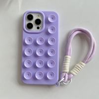 Nouvelle Arrivée : Coques de Téléphone Adorables en Silicone Anti-Stress Pop-It à Ventouse avec Dragonnes pour iPhone 16 15 14 13 12 17 Pro Max Plus
