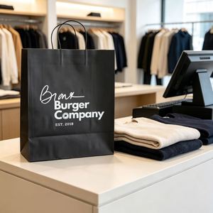 Premium Eco-Friendly Striped <b>Paper</b> <b>Bags</b> with Custom Brand Logo Print for Men's & Women's High-End Apparel - Product Image 1