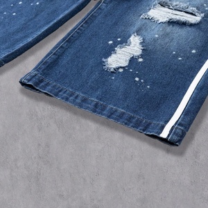 Vaqueros de mezclilla de pierna ancha <span class=keywords><strong>con</strong></span> efecto desgastado, rotos, <span class=keywords><strong>con</strong></span> dobladillo deshilachado y salpicaduras de pintura, estilo urbano, <span class=keywords><strong>con</strong></span> patchwork de dos tonos - Product Image 5