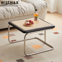 WISEMAX MEUBLES Style Wabi-sabi Salon Métal Bois Rotin Nid Carré Café Table à Thé pour Hôtel Restaurant Café Maison