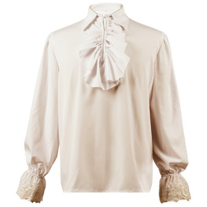 <b>Men's</b> Satin <b>Ruffled</b> <b>Shirt</b> White Black Beige Long Sleeve Gothic Medieval Costume Cosplay Stage Performance Top - Product Image 4