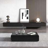 Table de télévision murale en noyer au design minimaliste moderne Meuble de télévision en bois avec tiroirs de rangement et étagère Table basse