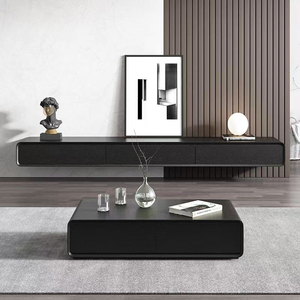 Table de télévision <span class=keywords><strong>murale</strong></span> en noyer au design minimaliste moderne Meuble de télévision en bois <span class=keywords><strong>avec</strong></span> tiroirs de rangement et étagère Table basse - Product Image 2