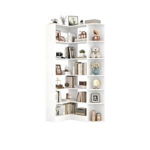Étagère d'angle en bois moderne et peu encombrante, bibliothèque en L à 8 niveaux avec rebords surélevés, meuble de rangement autoportant pour salon, maison, bureau - Product Image 1