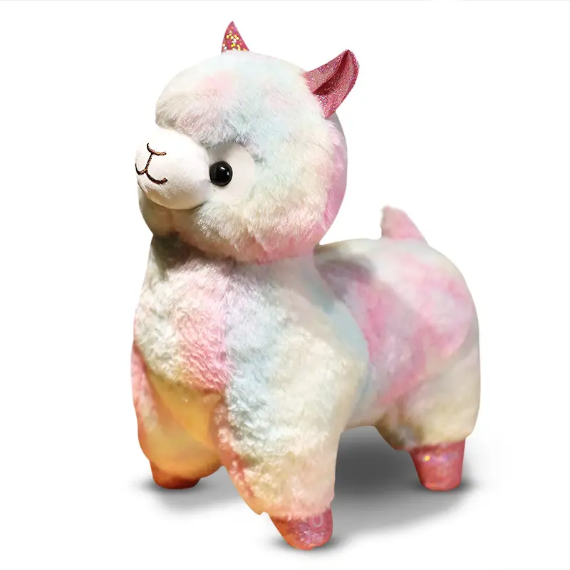 Customized New size label plush toy leather shell 35 cm cute custom animal alpaca glowing soft plush toy with LED for children