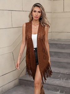 <span class=keywords><strong>Chaleco</strong></span> con <span class=keywords><strong>Flecos</strong></span> para <span class=keywords><strong>Mujer</strong></span>, Estilo Hippie de los 70, con Remaches y Borlas, sin Mangas, Disfraz de Vaquera del Oeste, para Halloween, de Poliéster - Product Image 4